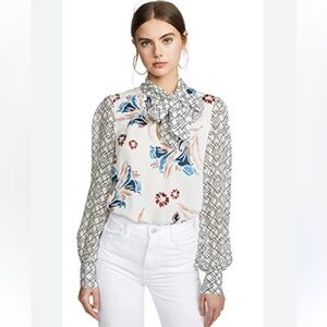 Joie “Kanela” White Printed Silk Blouse Top